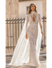 Ivory Sparkling Lace Wedding Dress With Detachable Cape 